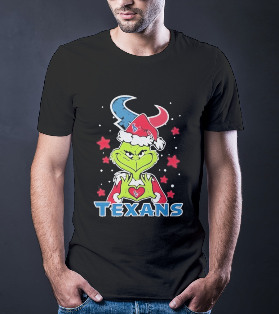 Houston Texans Grinch Love Hands Christmas Football 2026 T-Shirt