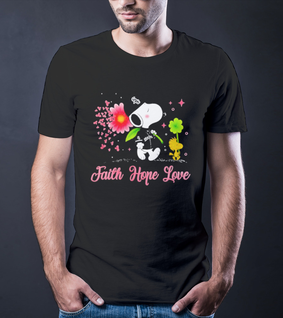 Chicago White Sox Snoopy Faith Hope Love Breast Cancer Awareness 2026 T-Shirt