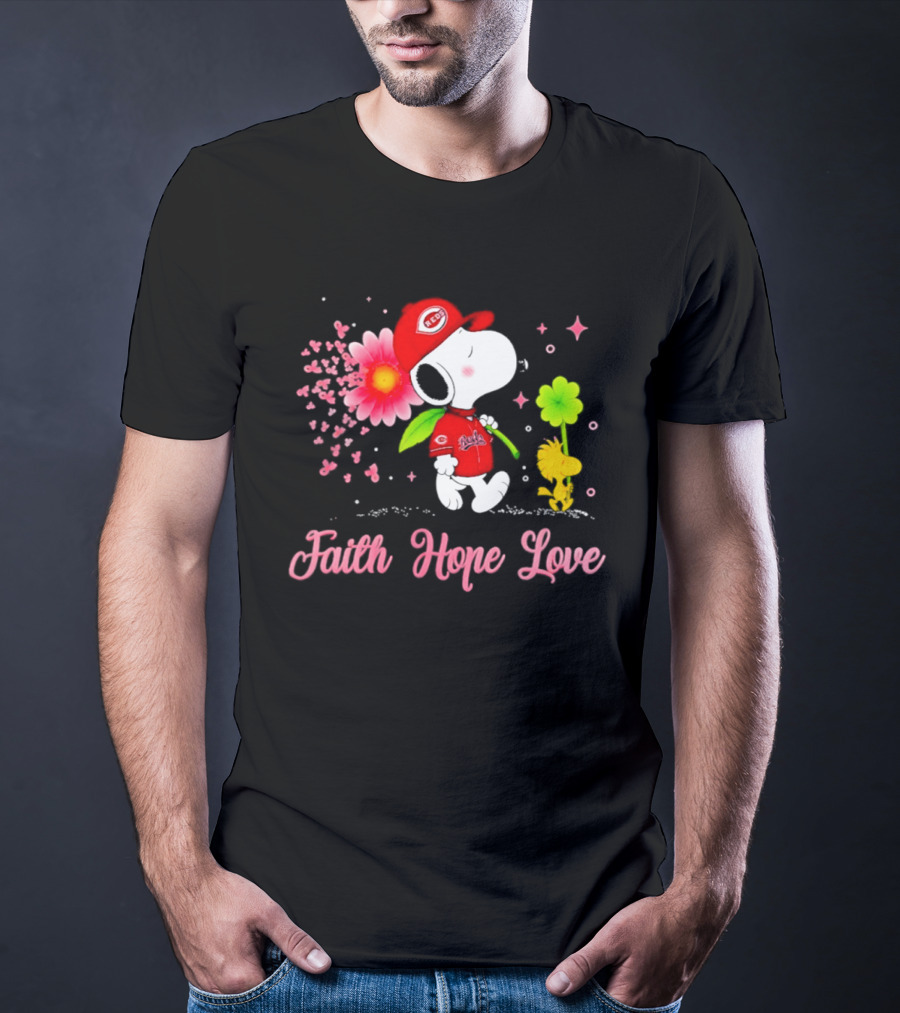 Cincinnati Reds Snoopy Faith Hope Love Breast Cancer Awareness 2026 T-Shirt