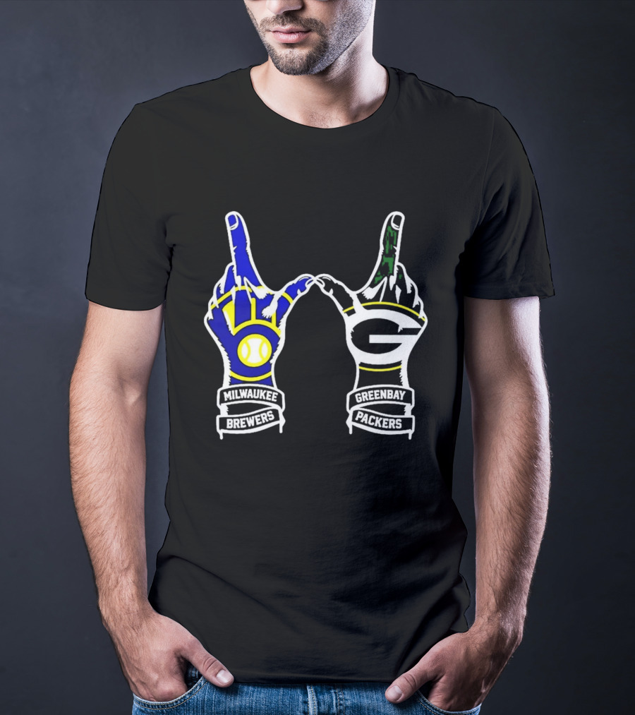 Milwaukee Brewers And Green Bay Packers Hand Gesture Wisconsin Sports Pride T-Shirt