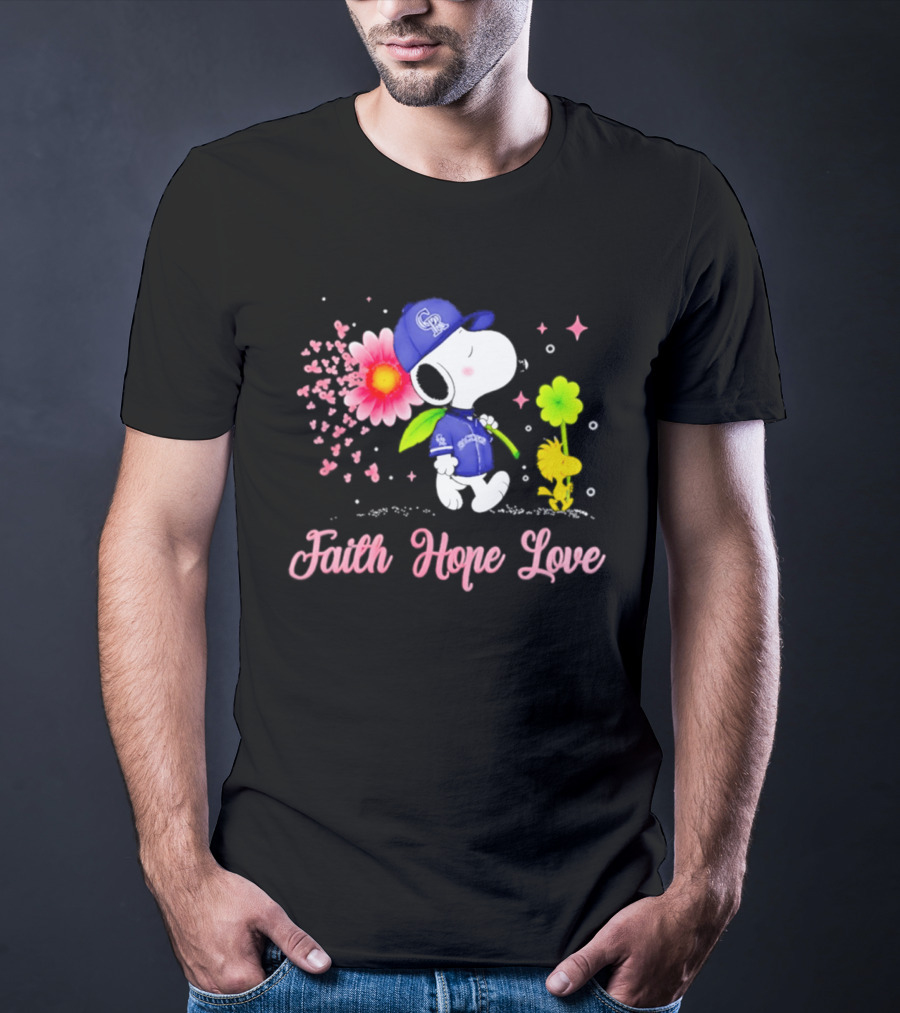 Colorado Rockies Snoopy Faith Hope Love Breast Cancer Awareness 2026 T-Shirt