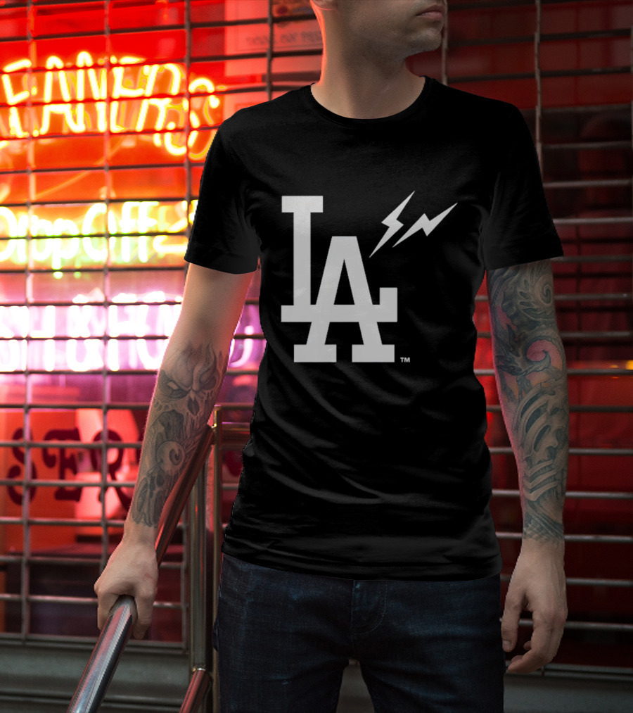 Los Angeles Dodgers Fragment LA Thunder Lightning Bolt T-Shirt