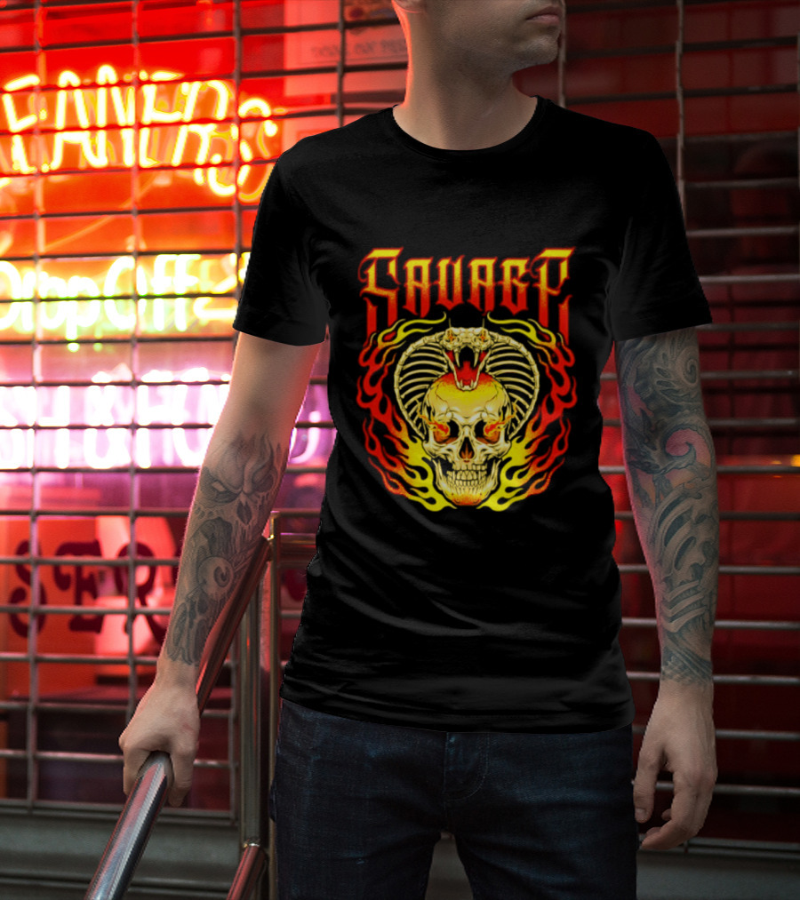 Savage Cobra Skull Fire Fusion Streetwear T-Shirt