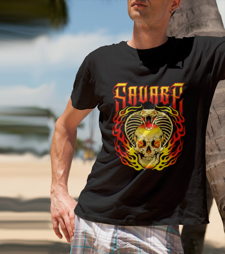 Savage Cobra Skull Fire Fusion Streetwear T-Shirt