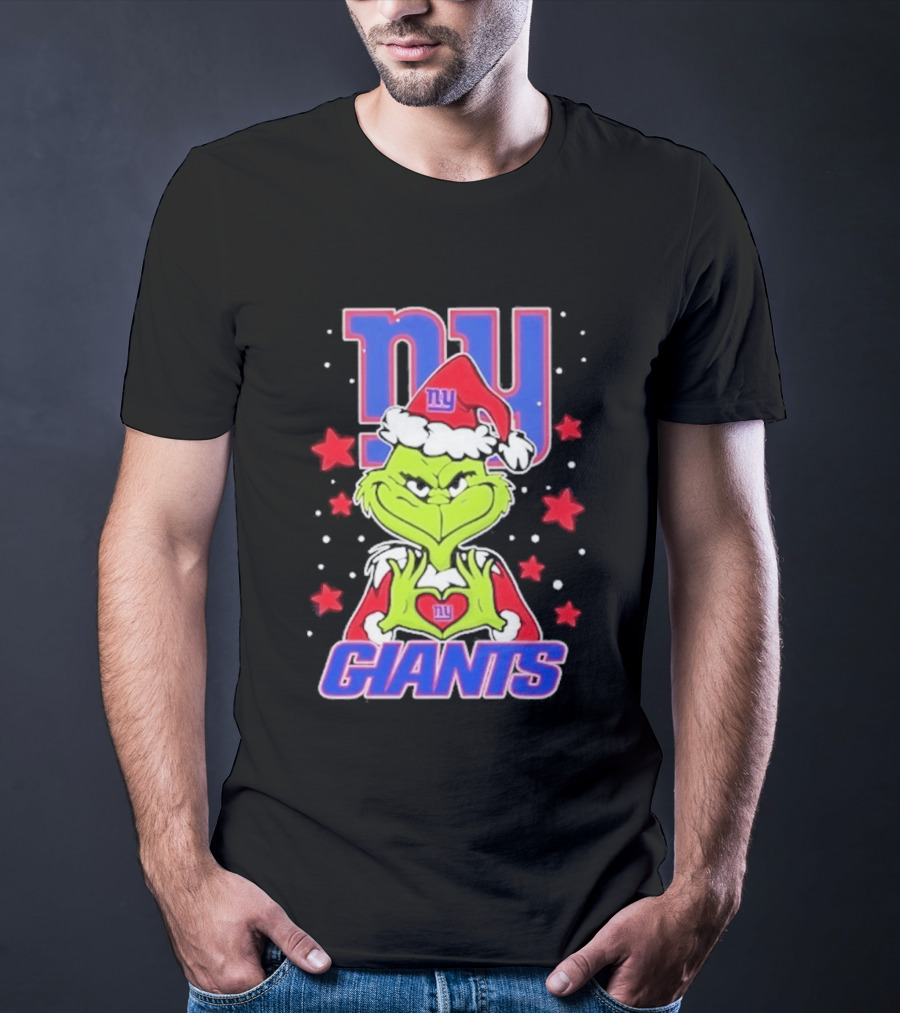 New York Giants Grinch Christmas Love Hands 2026 Football T-Shirt