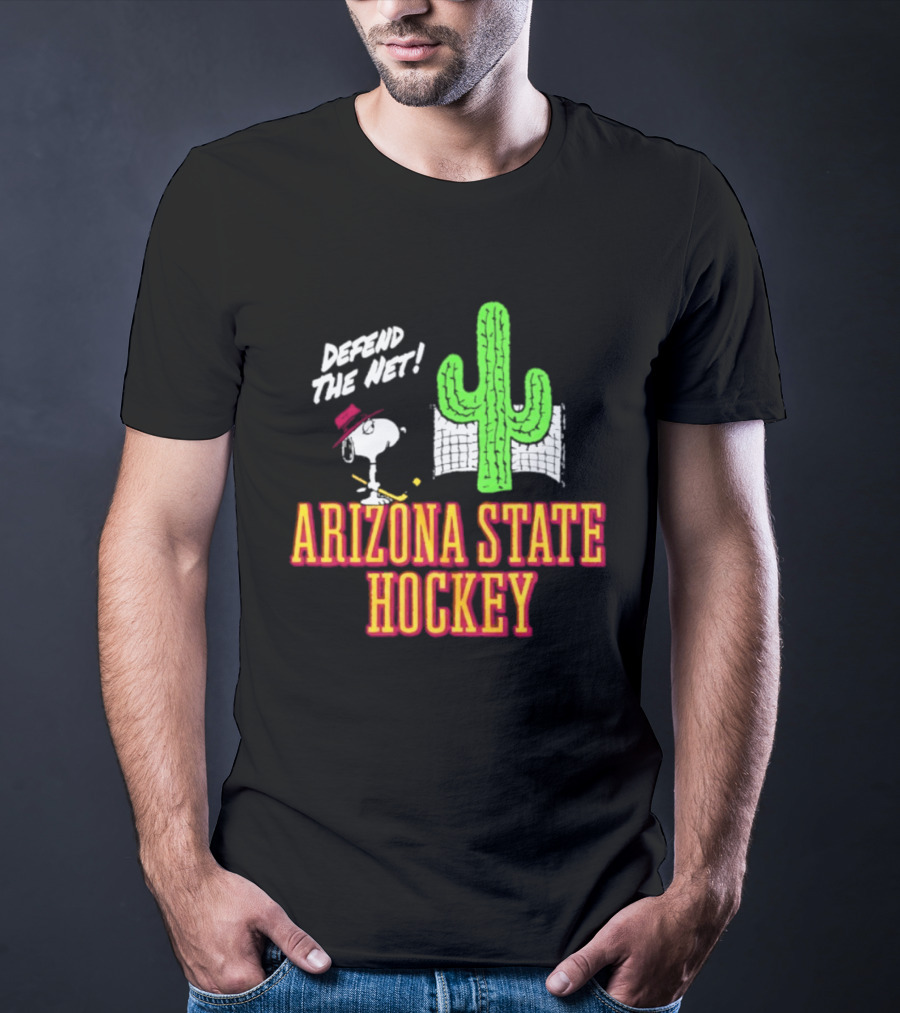 Defend The Net Arizona State Hockey Snoopy Cactus T-Shirt