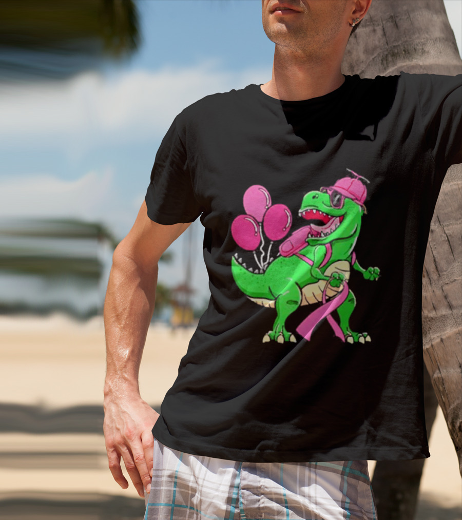 T Rex Party With Pink Balloons And Ribbon Accessories T-Shirt