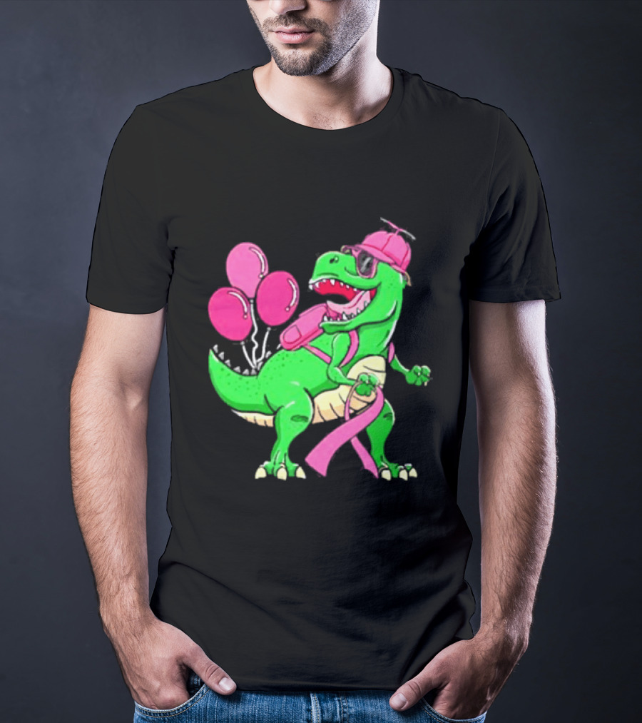 T Rex Party With Pink Balloons And Ribbon Accessories T-Shirt