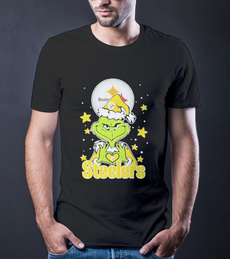 Pittsburgh Steelers Grinch Christmas Love Hands 2026 Football T-Shirt