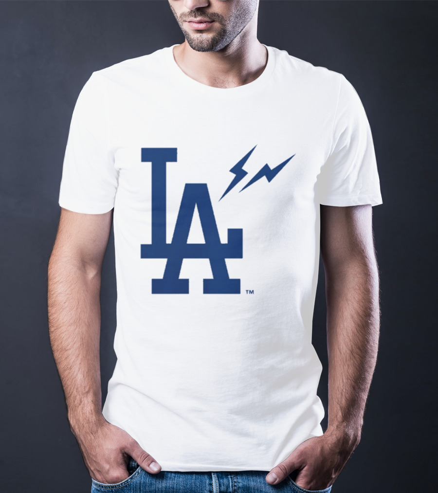 Los Angeles Dodgers Fragment Collaboration LA Thunder Lightning Bolt T-Shirt