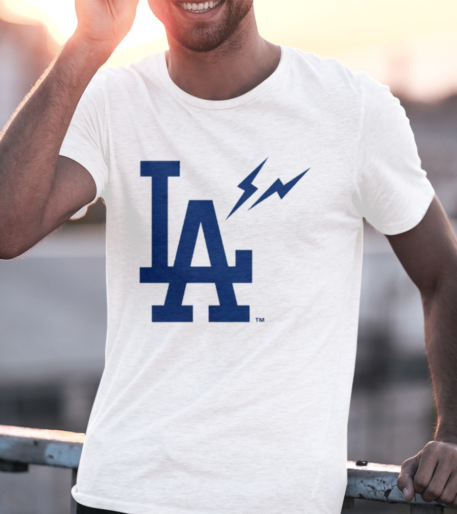 Los Angeles Dodgers Fragment Collaboration LA Thunder Lightning Bolt T-Shirt