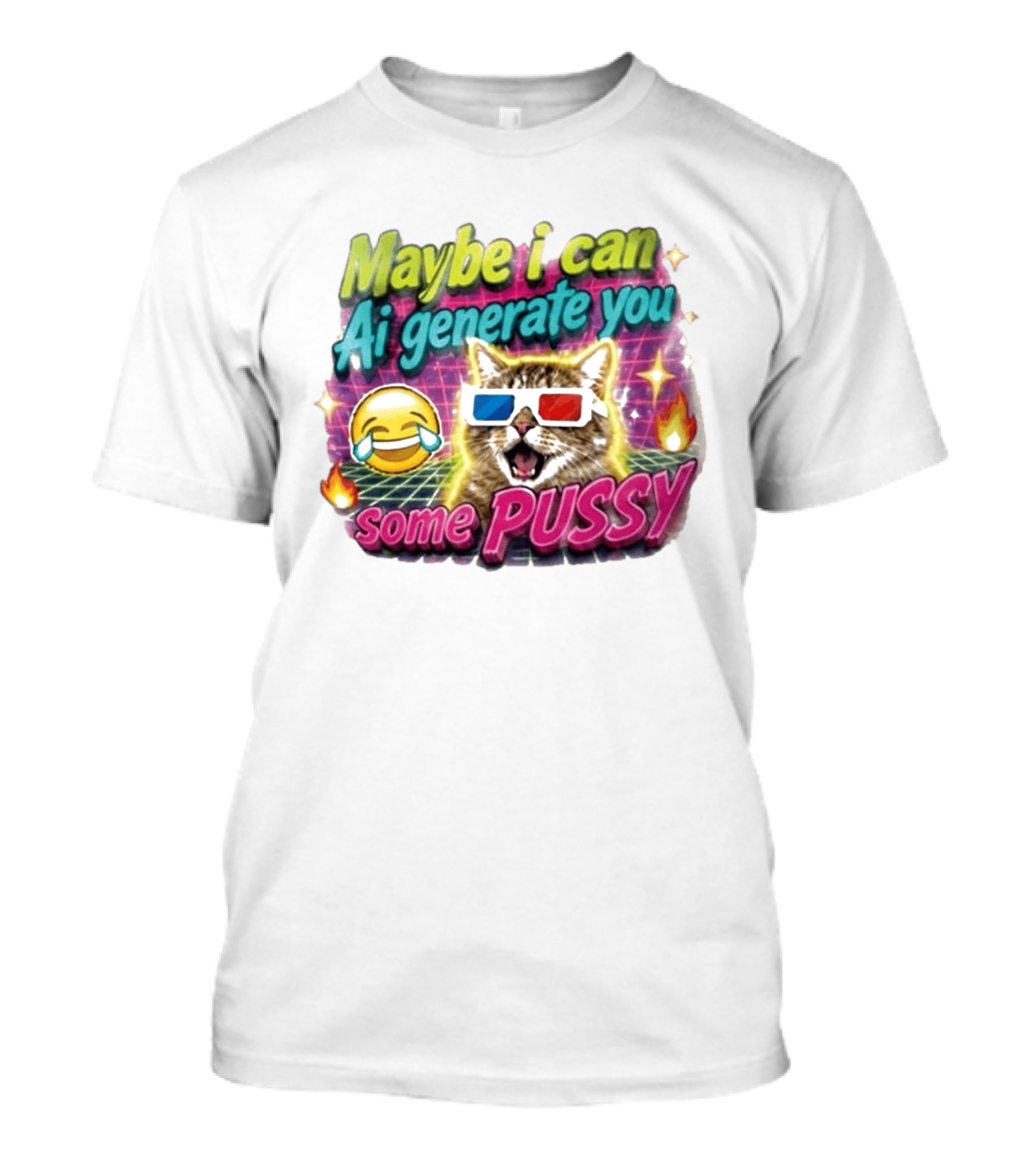 Maybe I Can Ai Generate You Some Pussy Emoji Cat 3D Glasses T-Shirt