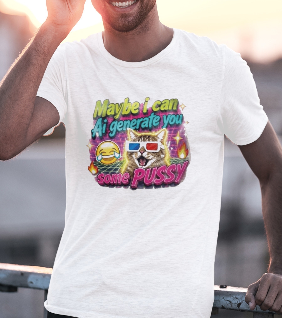 Maybe I Can Ai Generate You Some Pussy Emoji Cat 3D Glasses T-Shirt