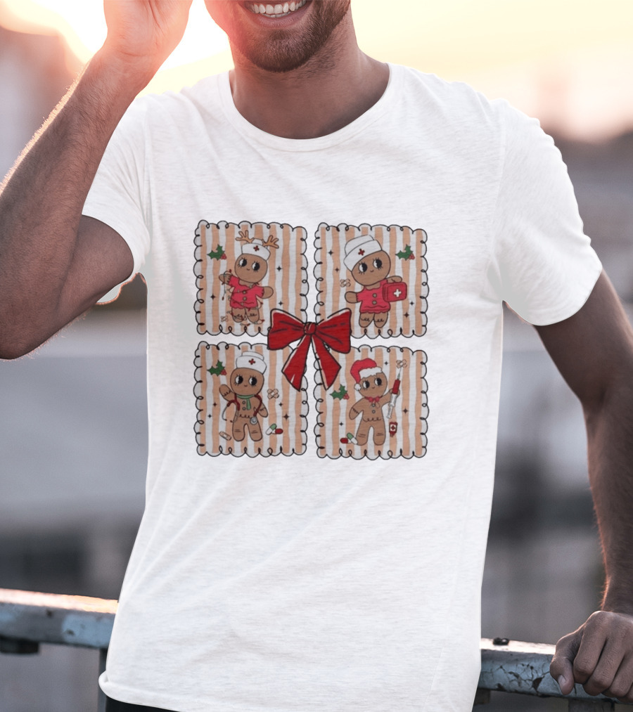 Preppy Nurse Gingerbread Christmas Holiday Medical T-Shirt
