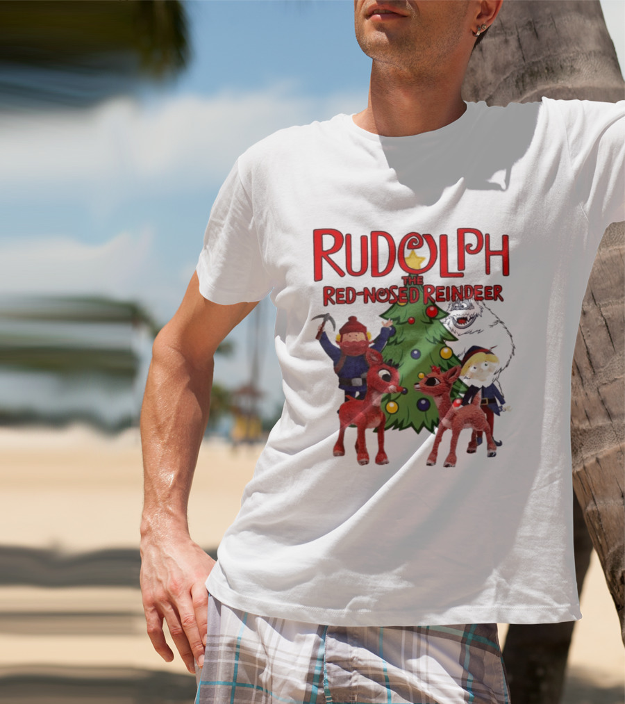 Rudolph The Red Nosed Reindeer Christmas Tree With Characters And Star T-Shirt