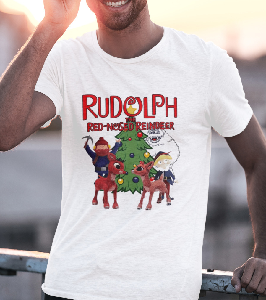 Rudolph The Red Nosed Reindeer Christmas Tree With Characters And Star T-Shirt