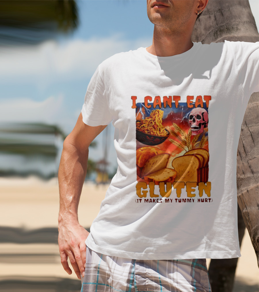 I Cant Eat Gluten Skull Bread Noodles Lightning T-Shirt