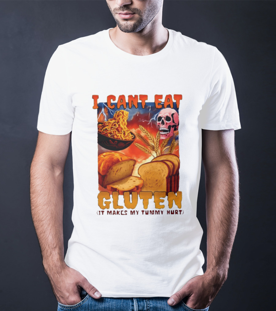 I Cant Eat Gluten Skull Bread Noodles Lightning T-Shirt