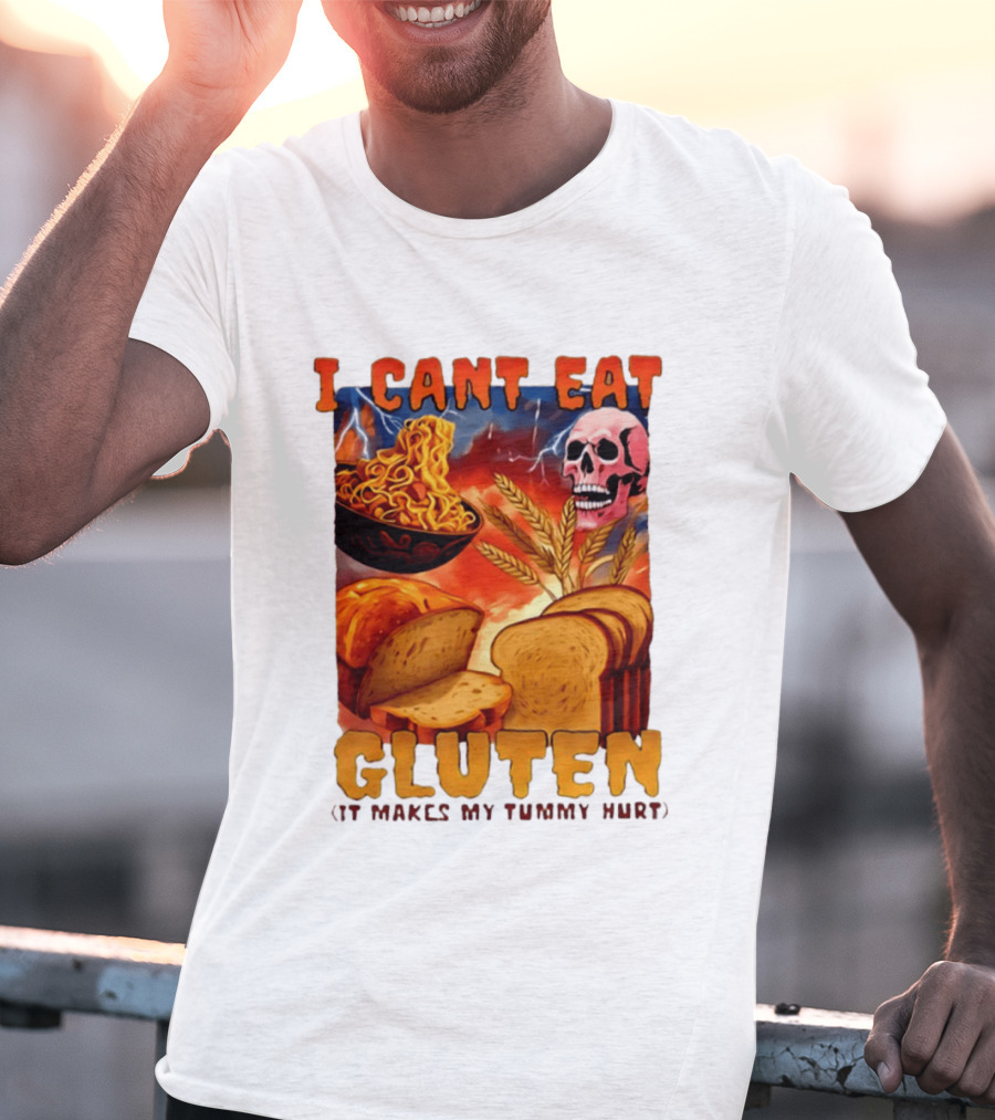 I Cant Eat Gluten Skull Bread Noodles Lightning T-Shirt