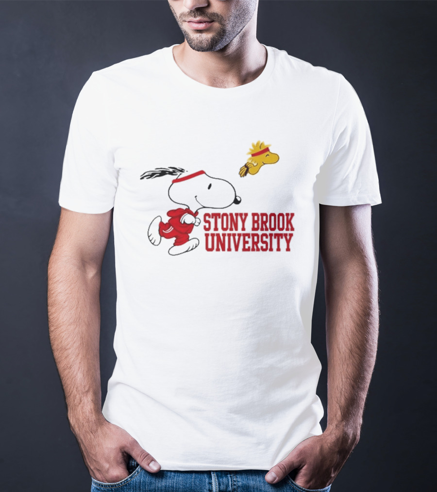 Snoopy And Woodstock Running Stony Brook University T-Shirt