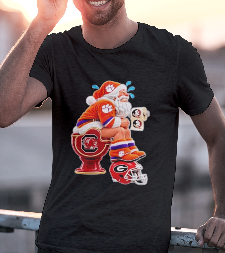 Clemson Tigers Santa South Carolina Gamecocks Georgia Bulldogs Florida State Christmas College Football T-Shirt