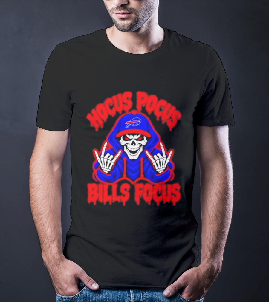 Hocus Pocus Bills Focus Buffalo Bills Skull Skeleton Fan T-Shirt