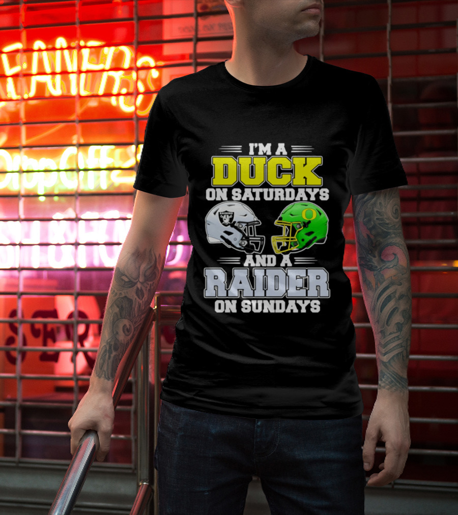 I'm A Duck On Saturdays And A Raider On Sundays Football Helmet T-Shirt