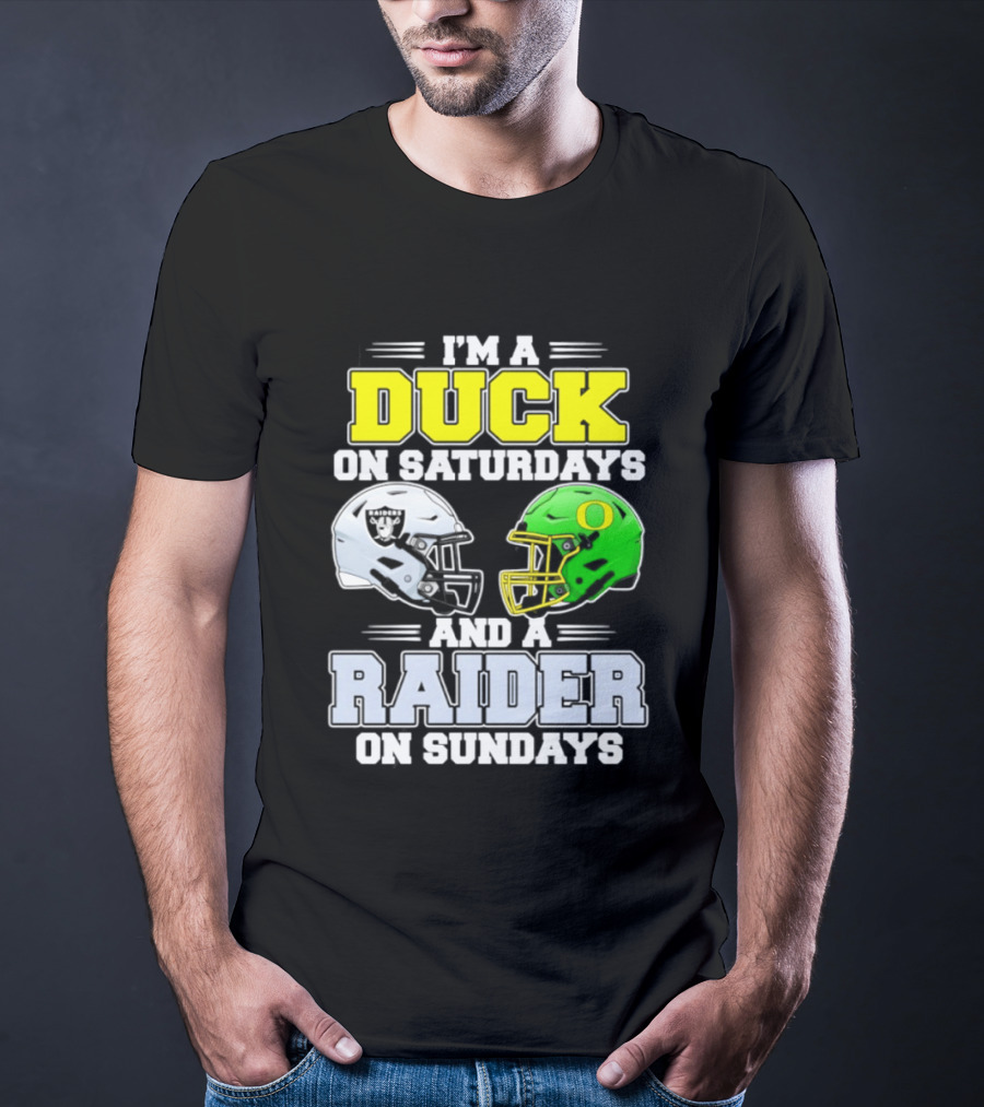 I'm A Duck On Saturdays And A Raider On Sundays Football Helmet T-Shirt