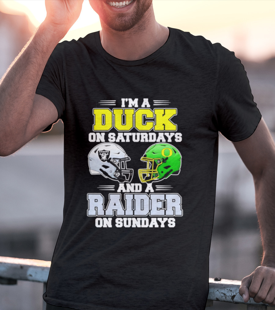 I'm A Duck On Saturdays And A Raider On Sundays Football Helmet T-Shirt