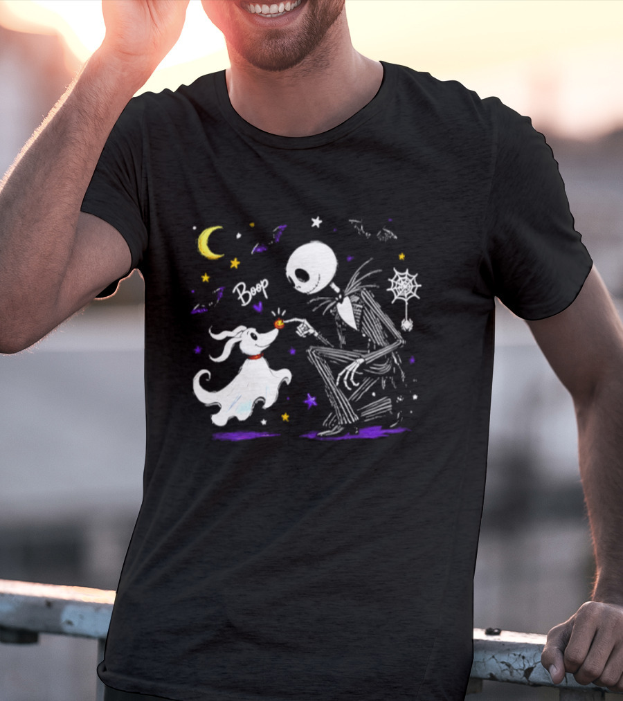 Jack Skellington Zero Dog Boop Halloween 2026 Moon Bats Stars T-Shirt