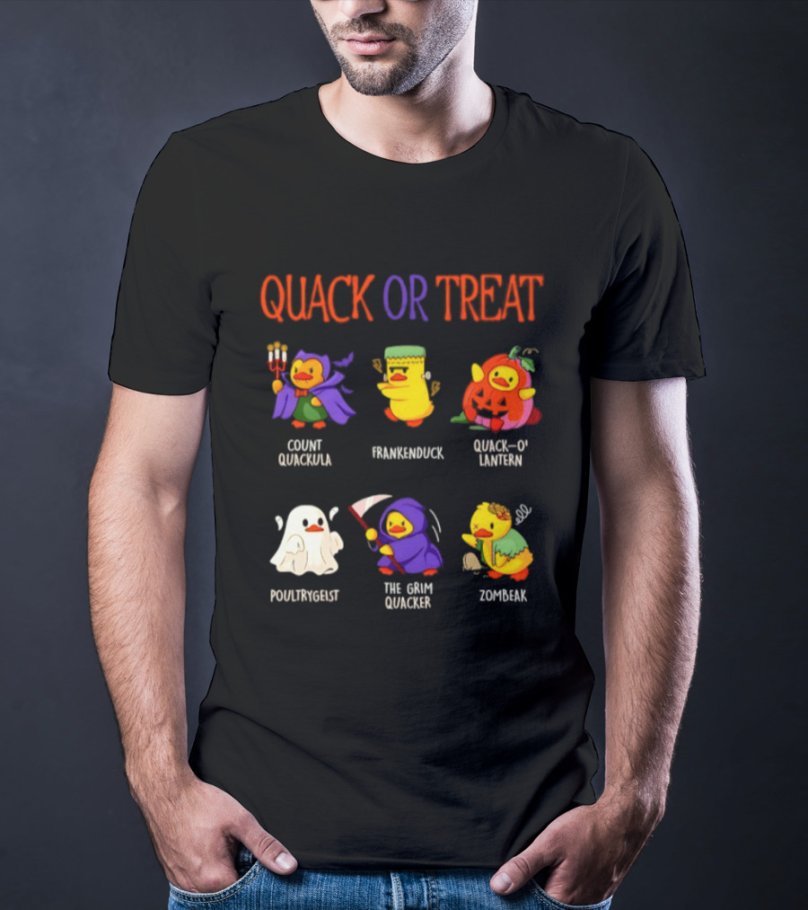 Quack Or Treat Count Quackula Frankenduck Quack O' Lantern Poultrygeist The Grim Quacker Zombeak T-Shirt