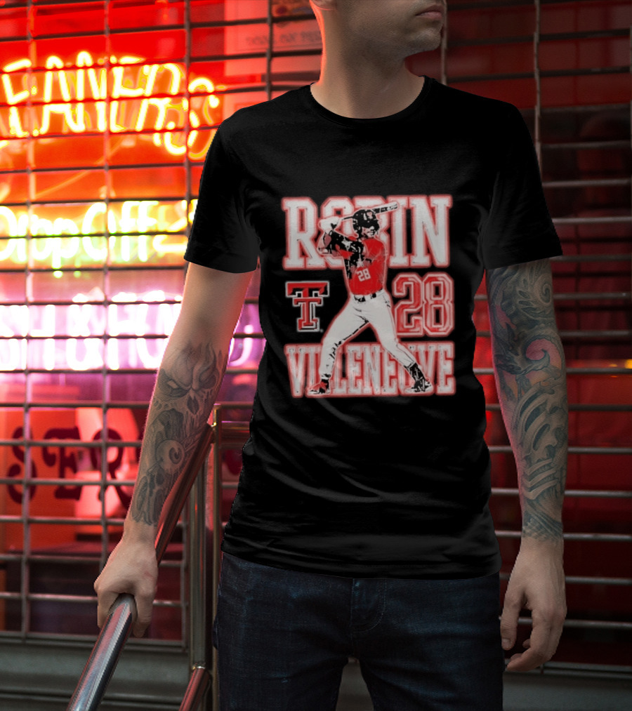 Robin Villeneuve Texas Tech Red Raiders 28 Baseball NCAA Swing T-Shirt