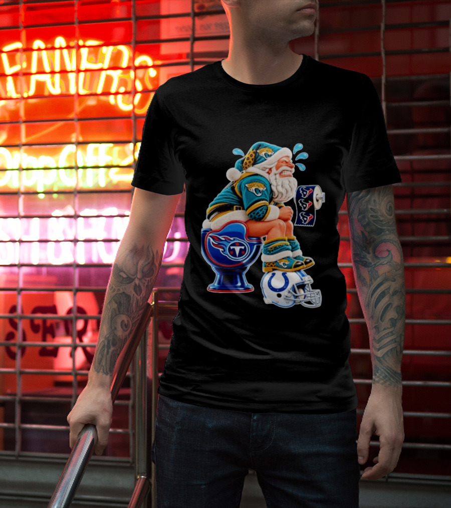Tennessee Titans Indianapolis Colts Houston Texans Jacksonville Jaguars Santa Christmas Football T-Shirt