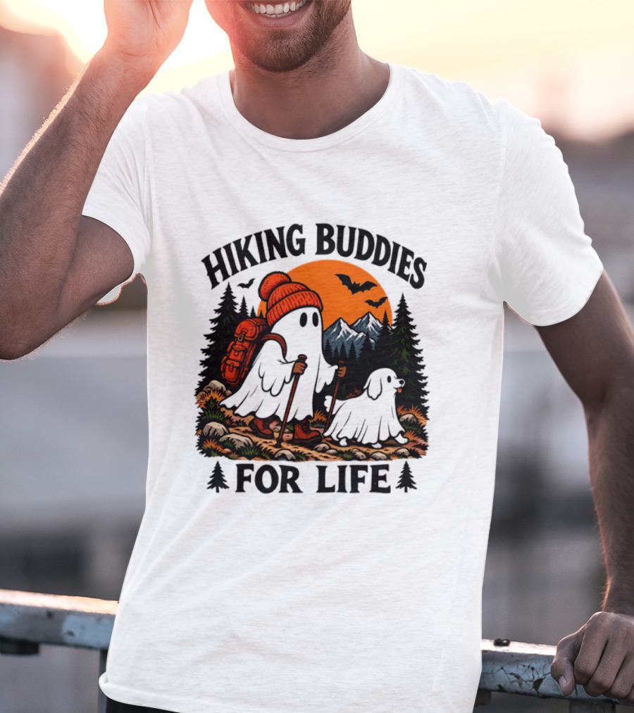 Hiking Buddies For Life Ghost And Dog Halloween Adventure T-Shirt
