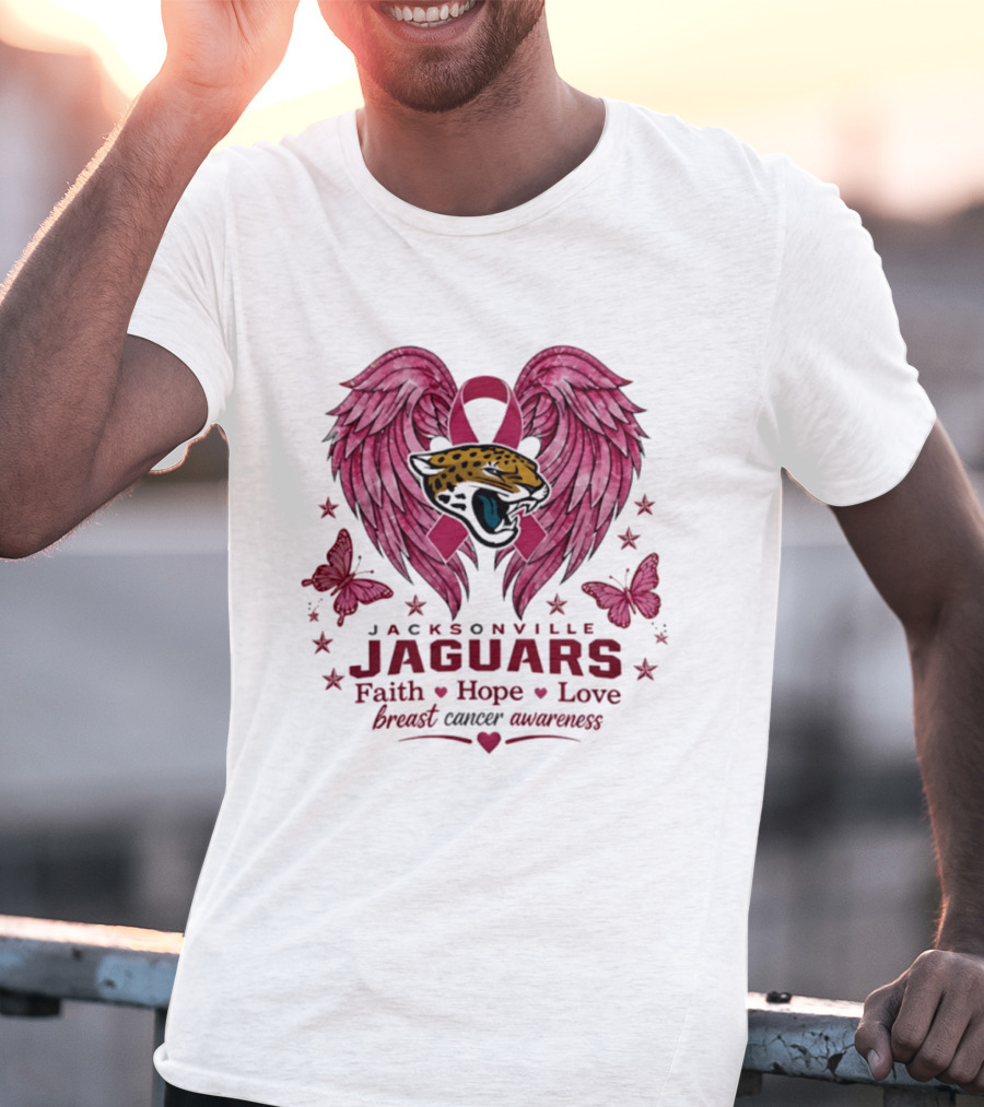 Jacksonville Jaguars Breast Cancer Awareness Faith Hope Love Wings T-Shirt