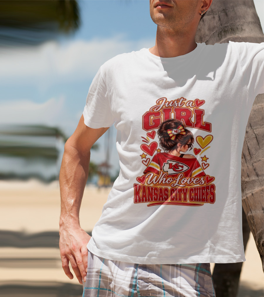 Just A Girl Who Loves Kansas City Chiefs KC Fan Heart Stars T-Shirt