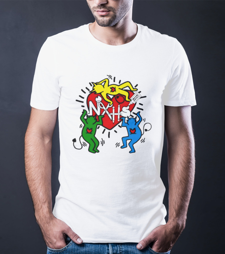 NAHS Blue Devils Keith Haring Heart Colorful Dancing Figures T-Shirt