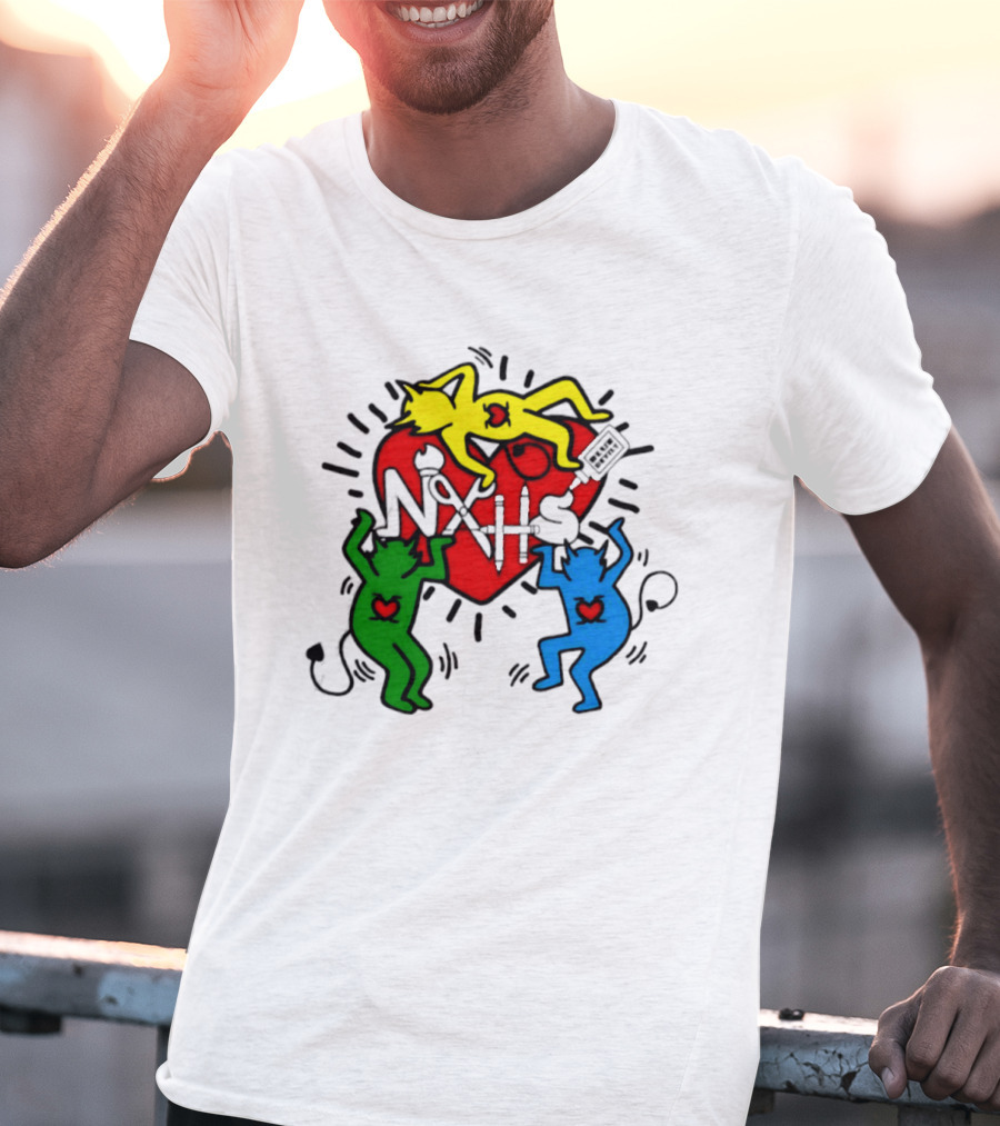 NAHS Blue Devils Keith Haring Heart Colorful Dancing Figures T-Shirt