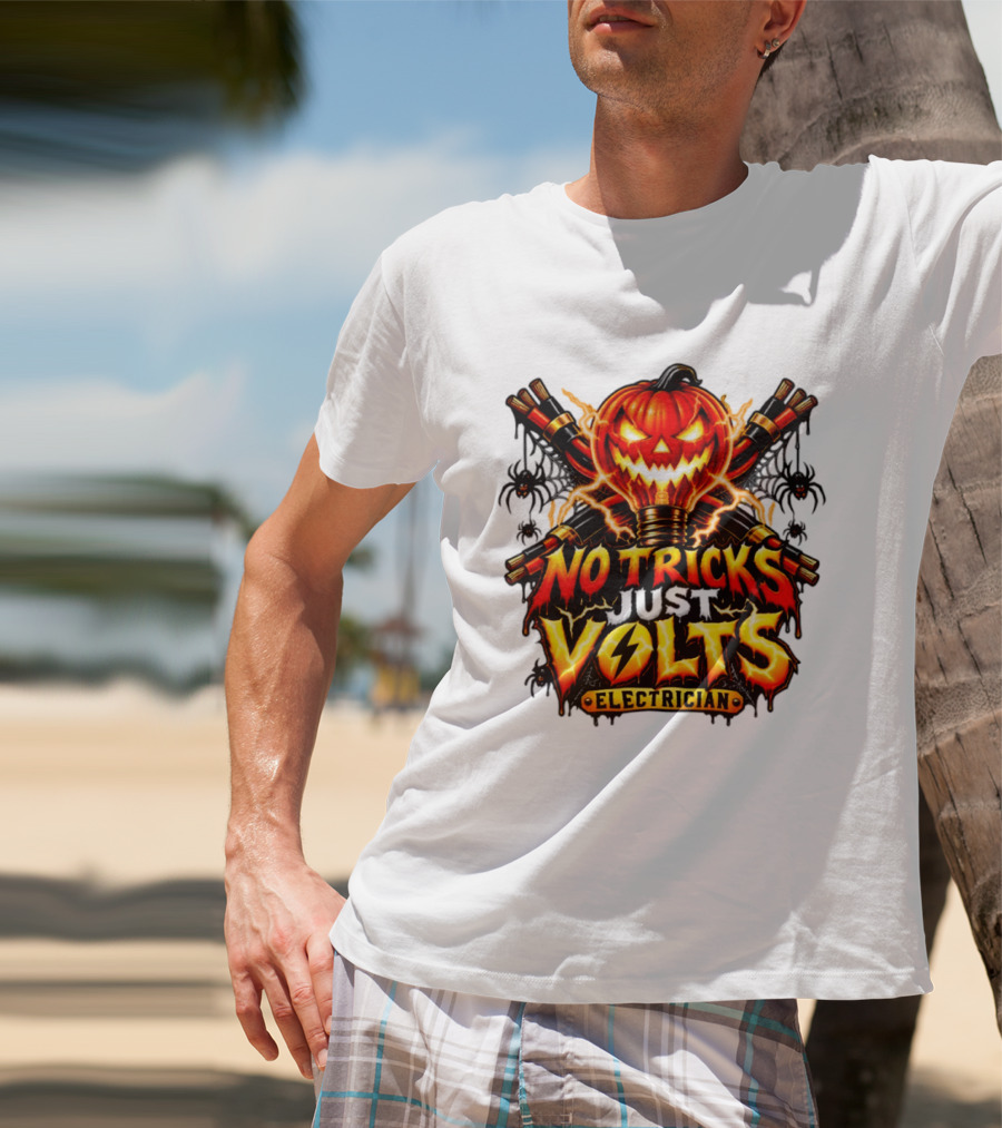 No Tricks Just Volts Electrician Pumpkin Halloween T-Shirt