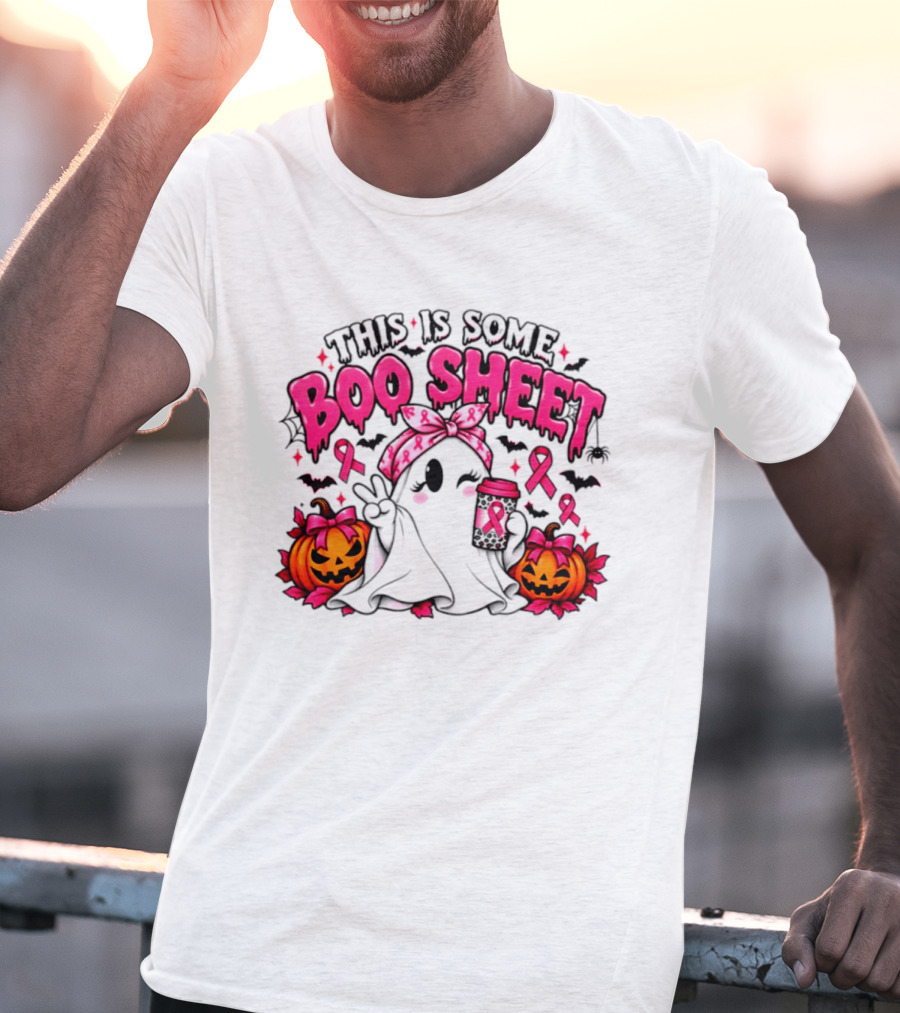 This Is Some Boo Sheet Breast Cancer Awareness Ghost Halloween Pink Ribbons Pumpkin T-Shirt