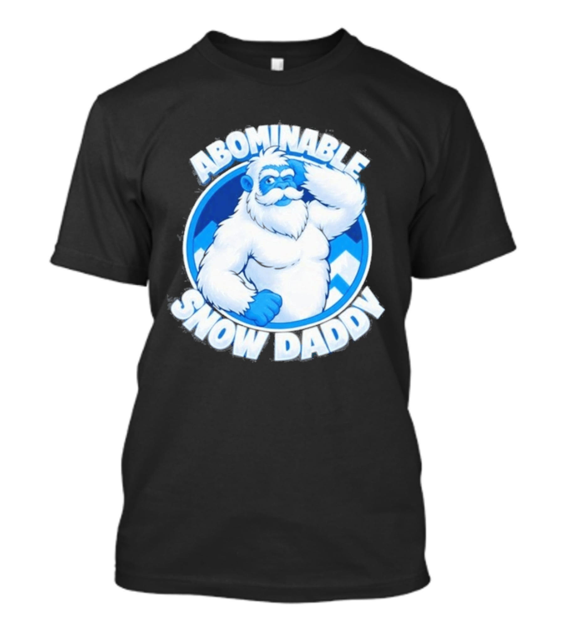 Abominable Snow Daddy Yeti Bigfoot Sasquatch Ice Blue Circle T-Shirt
