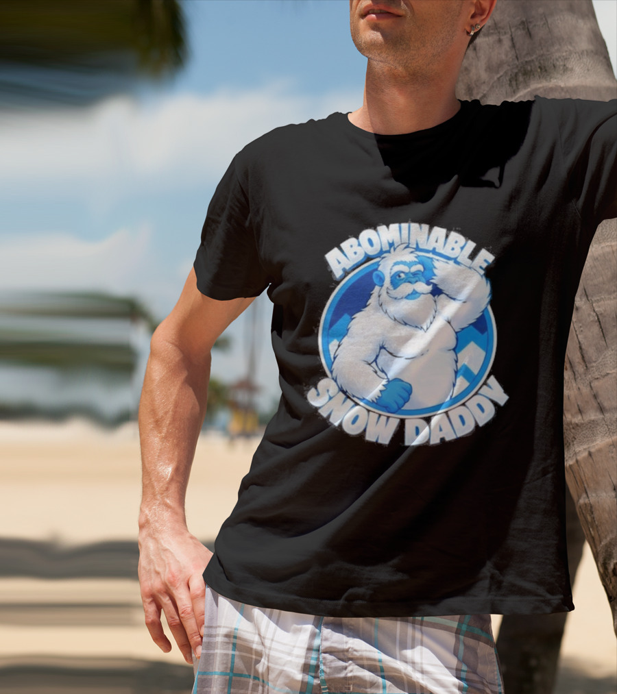 Abominable Snow Daddy Yeti Bigfoot Sasquatch Ice Blue Circle T-Shirt