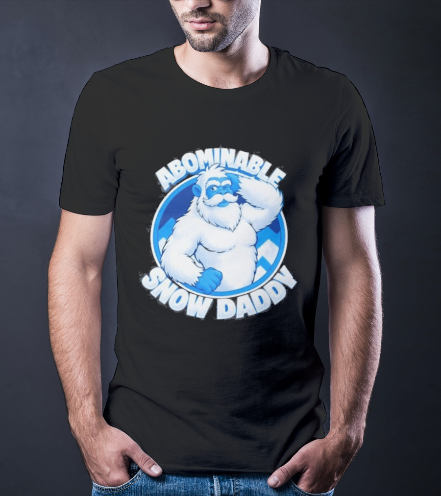 Abominable Snow Daddy Yeti Bigfoot Sasquatch Ice Blue Circle T-Shirt