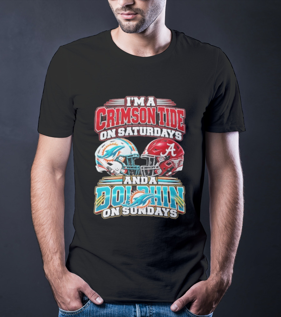 Crimson Tide Saturdays And Dolphin Sundays Football Helmets T-Shirt