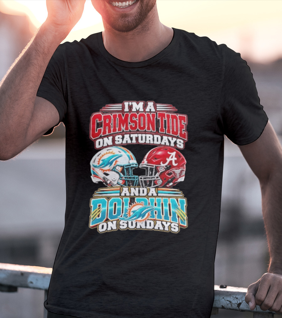 Crimson Tide Saturdays And Dolphin Sundays Football Helmets T-Shirt