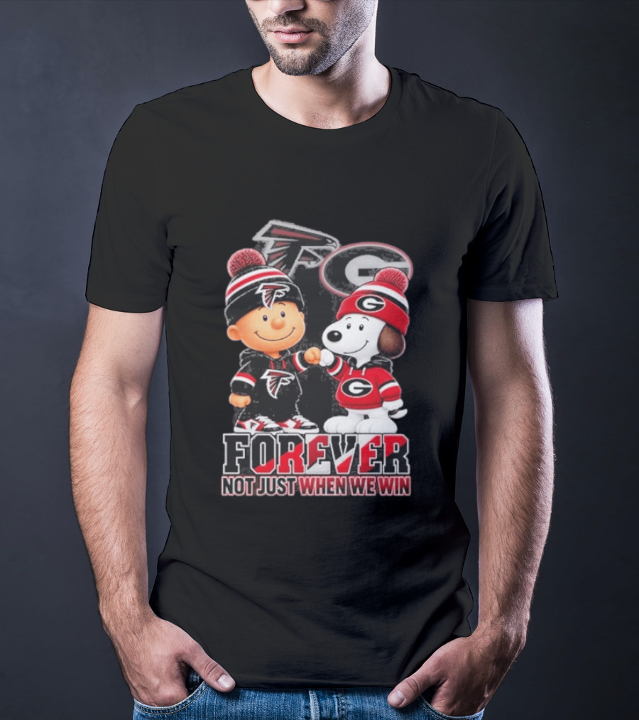Atlanta Falcons Charlie Brown Georgia Bulldogs Snoopy Fist Bump Forever Not Just When We Win T-Shirt