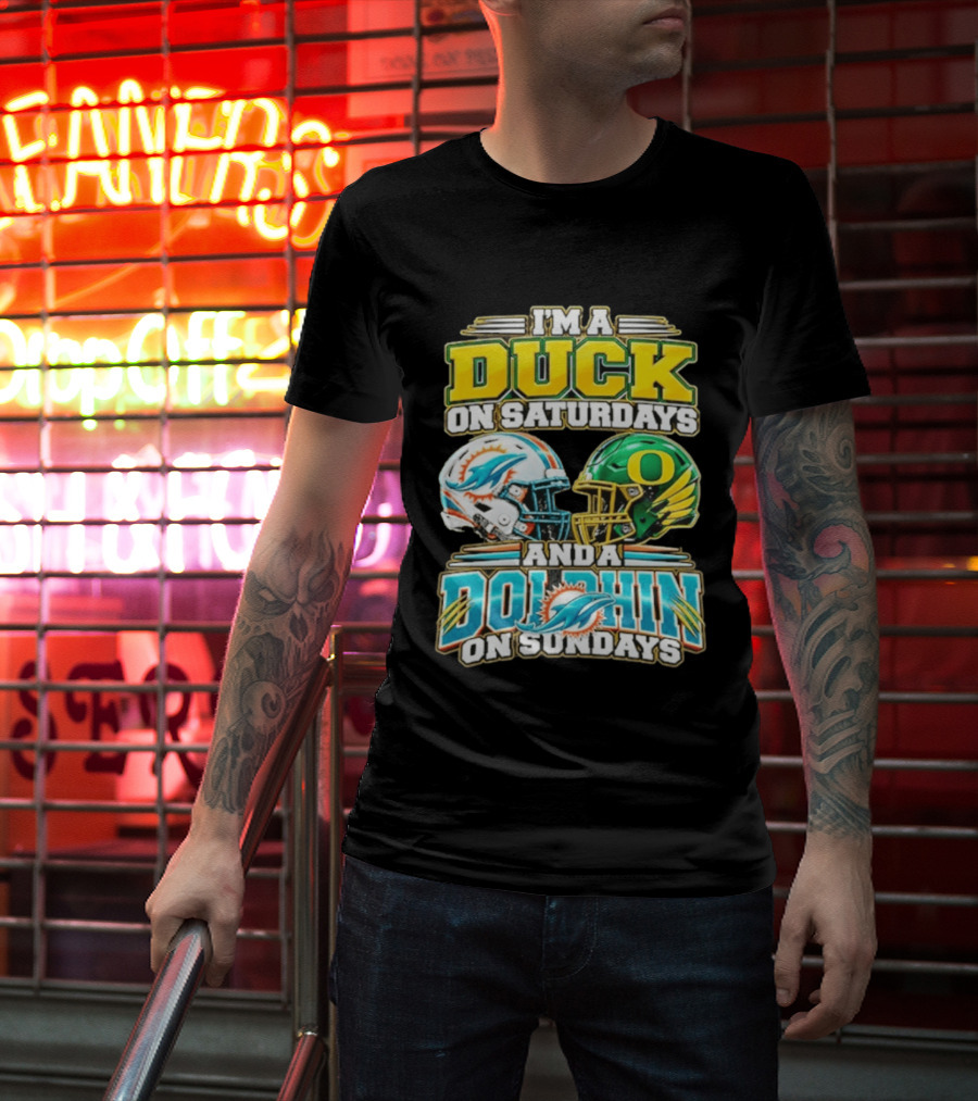 I'm A Duck On Saturdays And A Dolphin On Sundays Football Helmets T-Shirt