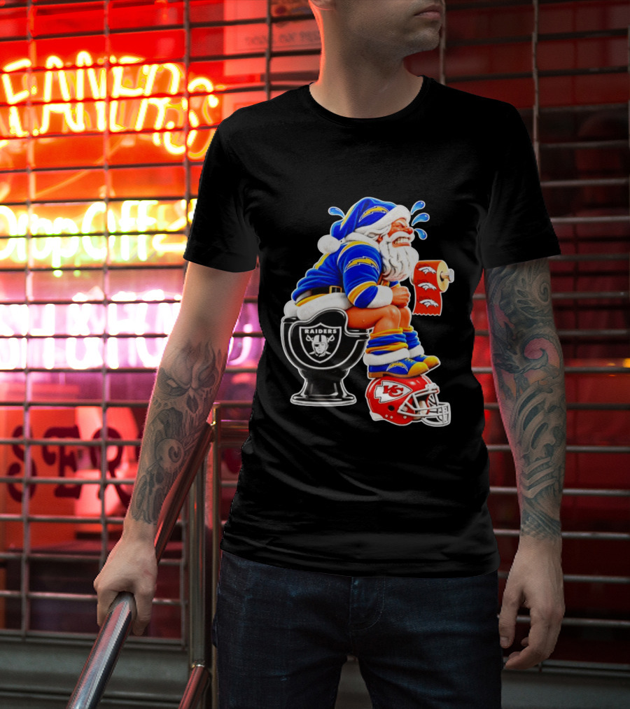 Santa Claus LA Chargers Pooping Raiders Toilet Chiefs Broncos Roll T-Shirt