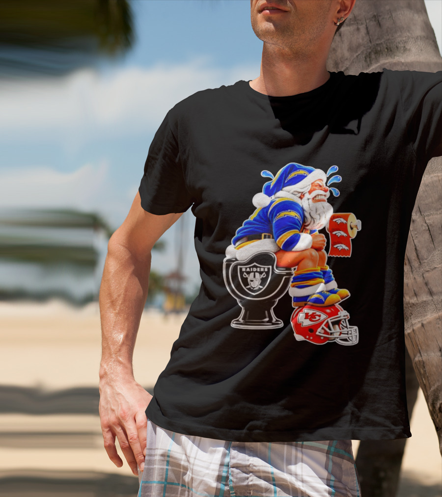 Santa Claus LA Chargers Pooping Raiders Toilet Chiefs Broncos Roll T-Shirt