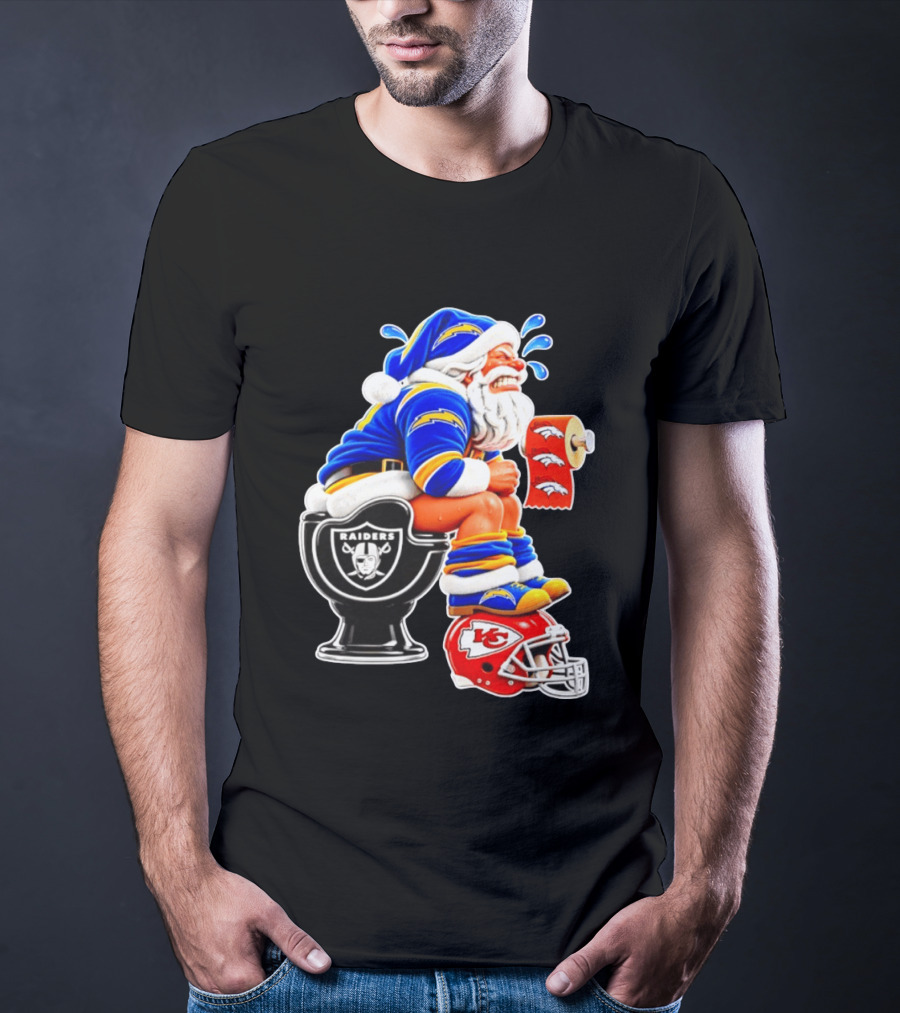 Santa Claus LA Chargers Pooping Raiders Toilet Chiefs Broncos Roll T-Shirt
